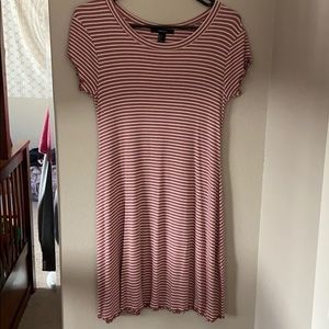 Pink and white striped lettuce-edge dress